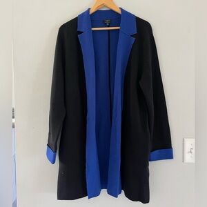 Talbots Black and Blue Open Front Long Wool Cardigan